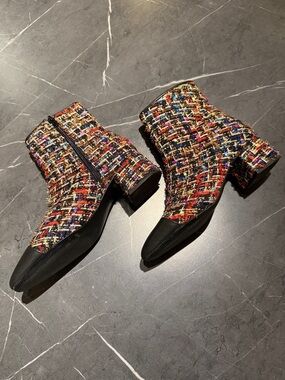Steve Madden Tweed Multicolor Ankle Boots with Black Toe